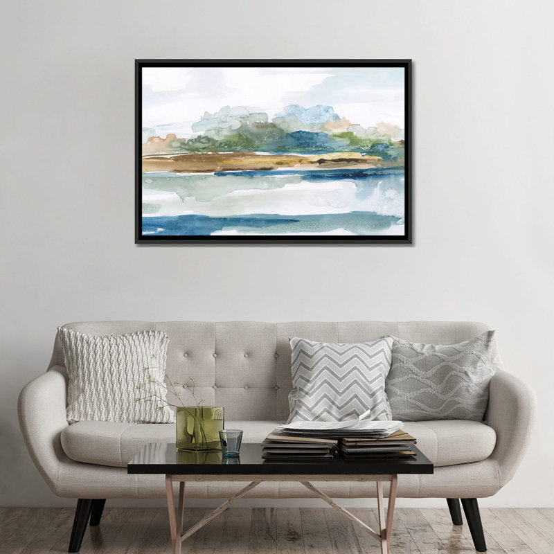 «Blue Solace», impression sur toile, H 32 po x l 48 po x P 1,5 po, Toile avec cadre noir, Pas de tapis