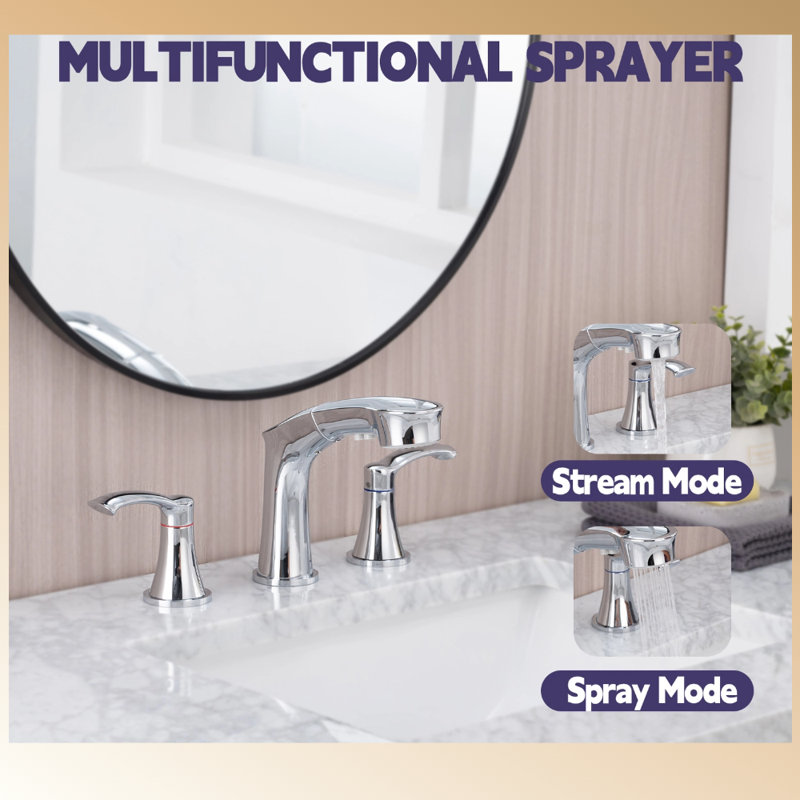 Widespread Faucet 2-handle Bathroom Faucet Pull-out Bathroom Basin Faucet with Pull Out Sprayer, Chrome