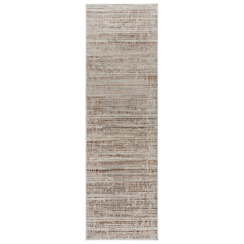 Tapis intérieur / extérieur en polyester crème à rayures Miesner Dario, Tapis de couloir 2 pi 2 po x 7 pi