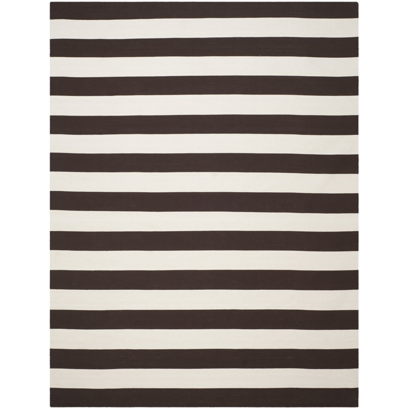 Brookvale Striped Hand-Woven Cotton Area Rug in Black/Ivory, Rectangle 10' x 14'