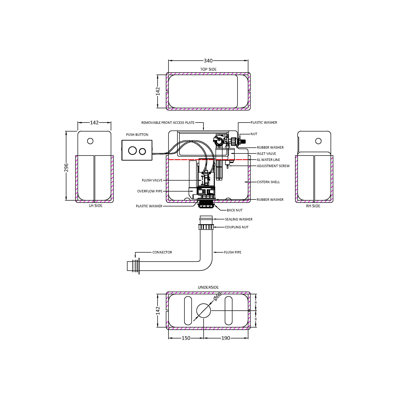 Pneumatic Dual Flush Universal Access Concealed Cistern