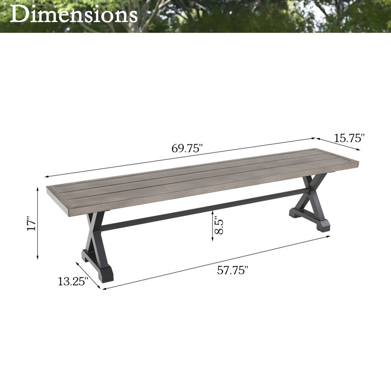 Patio 69.75"L Metal Bench For 3 Person