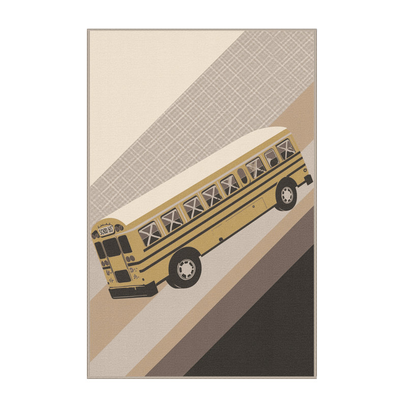 Machine Washable Rory School Bus Classic Trellis Rug in Beige – Beige Binding, 2x4