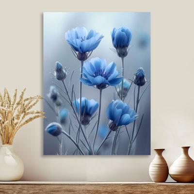 Monochromes bleus gris avec fleurs de maïs - Reproduction d'art mural bleuets