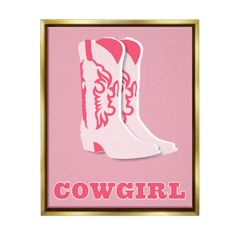 «Pastel Blush Cowgirl bottes Floater Frame» par Corrine Rose, conception sur toile, H 21 po x l 17 po