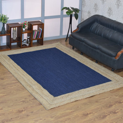 Tapis Abra Abra tissés à la main en jute écologique - 90 x 150 cm, rectangulaire, bleu beige, design contemporain, poils courts, fibres naturelles, tapis d'intérieur/extérieur faits main pour salon, chambre
