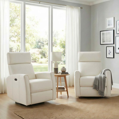  Fauteuil inclinable électrique pivotant en cuir véritable à grain supérieur avec accoudoirs doubles (ensemble de 2)