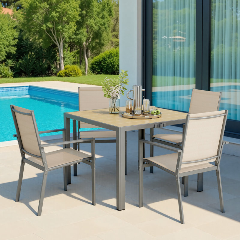 Ensemble de table et chaises d'extérieur, brun, 5 pièces: table, 4 chaises, Brun, H 28,3 po x l 37,8 po x P 37,8 po