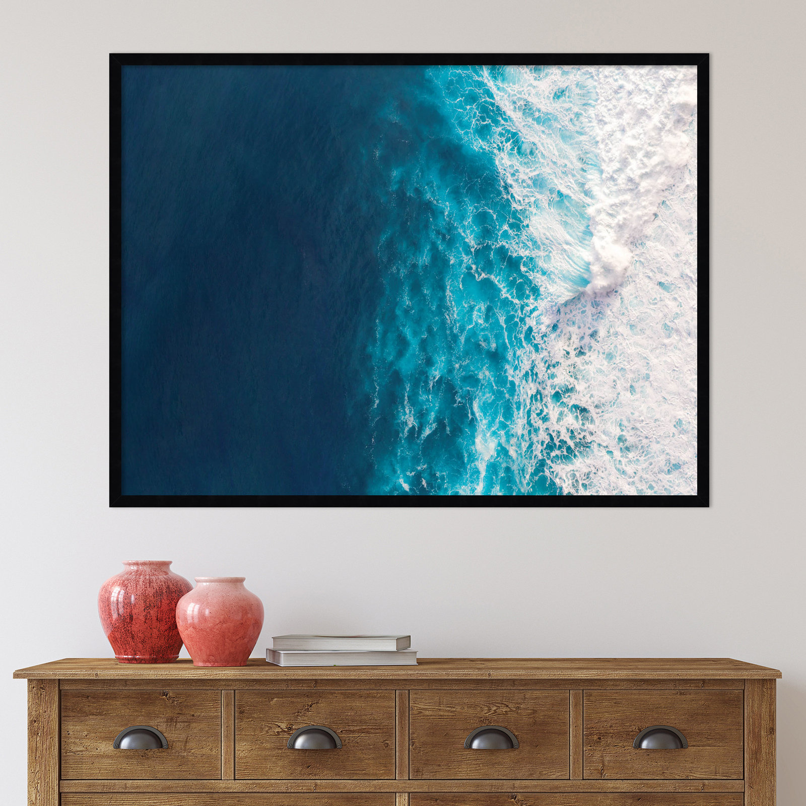Seascape of Splashing Waves Print, Black, 31" H x 41" W x 1" D