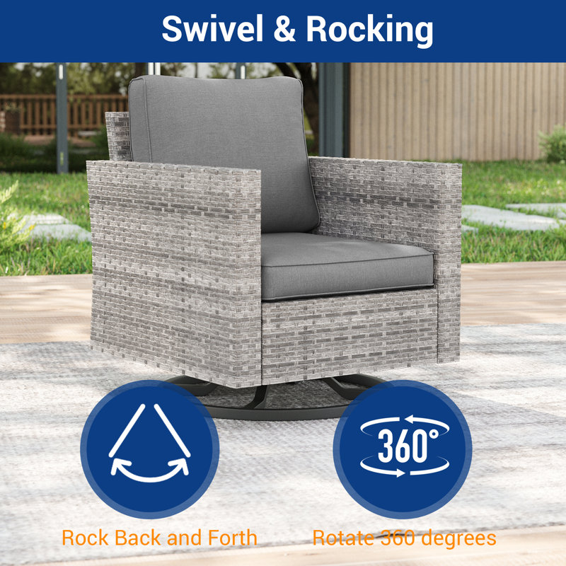 6-Pieces Patio Sofa Sets with 45'' Fire Pit Table, PE Rattan Wicker Swivel Rocking Chairs for Patio , Deck and Yard, Gray