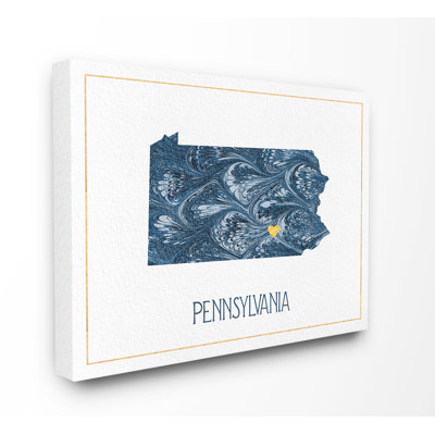 " Pennsylvania Minimal Blue Marbled Paper Silhouette " by Daphne Polselli