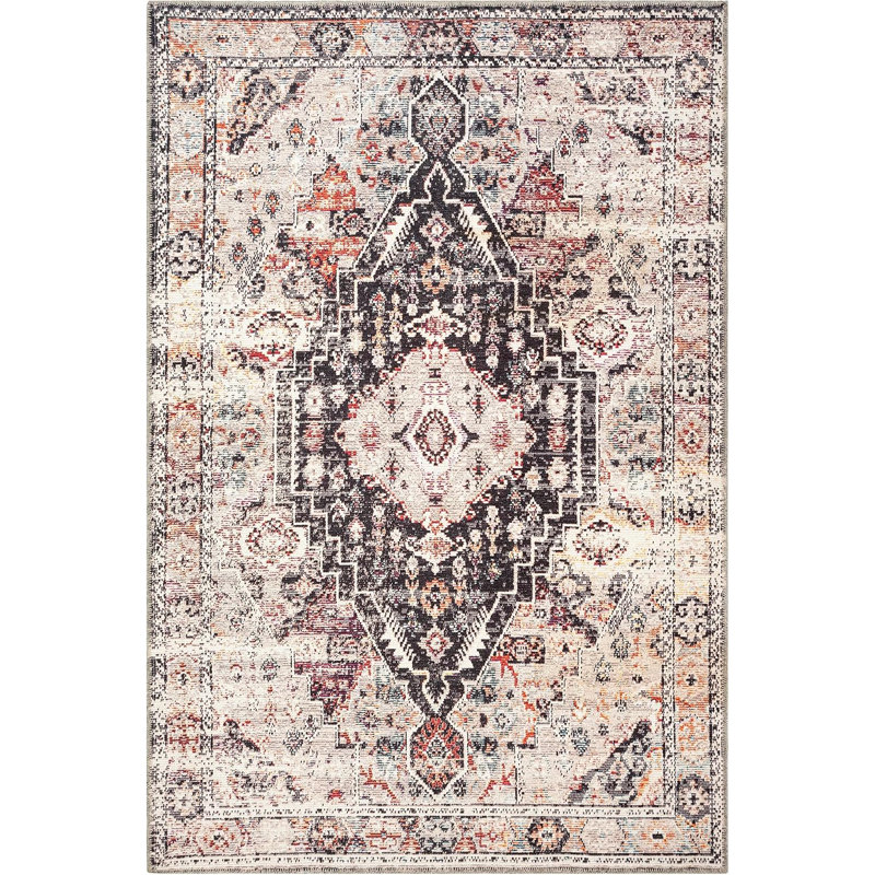 GLN Rugs Vintage Collection - Machine Washable Area Rug, Vintage Washable Rug, Non Slip Area Rug, Low Pile Living Room Rug, Bedroom Rug, Bathroom Rug - Easy Clean (Multicolor Rug)