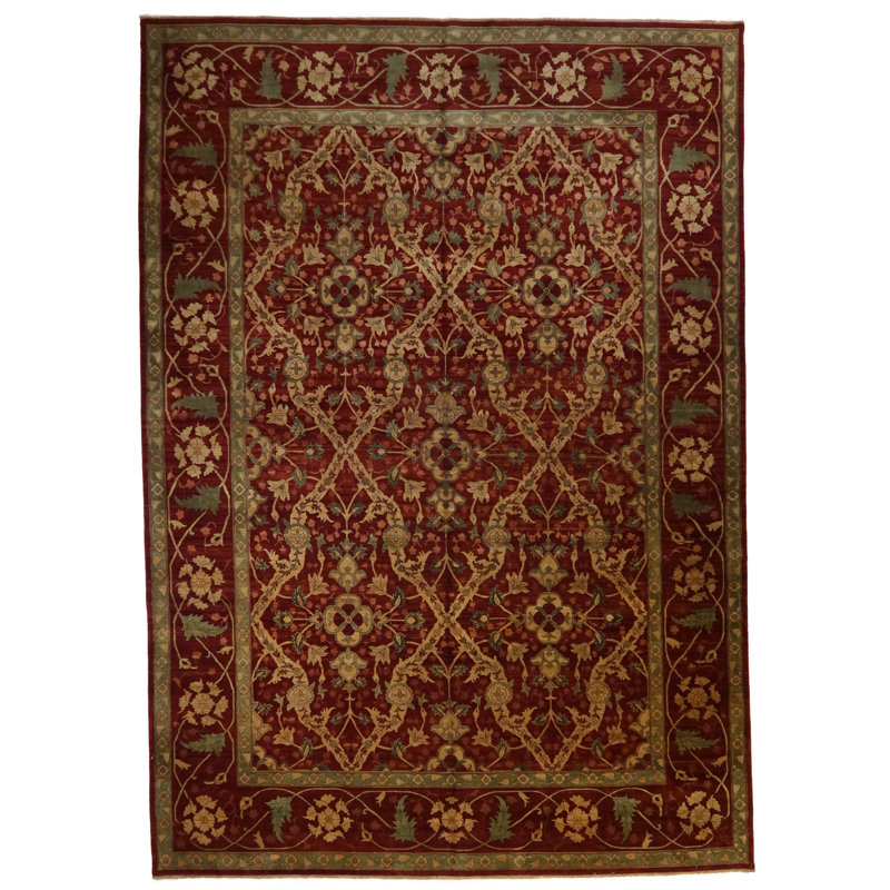 Oriental Hand-Knotted Wool Area Rug in Red/Brown/Gray, Rectangle 12'9" x 18'6"