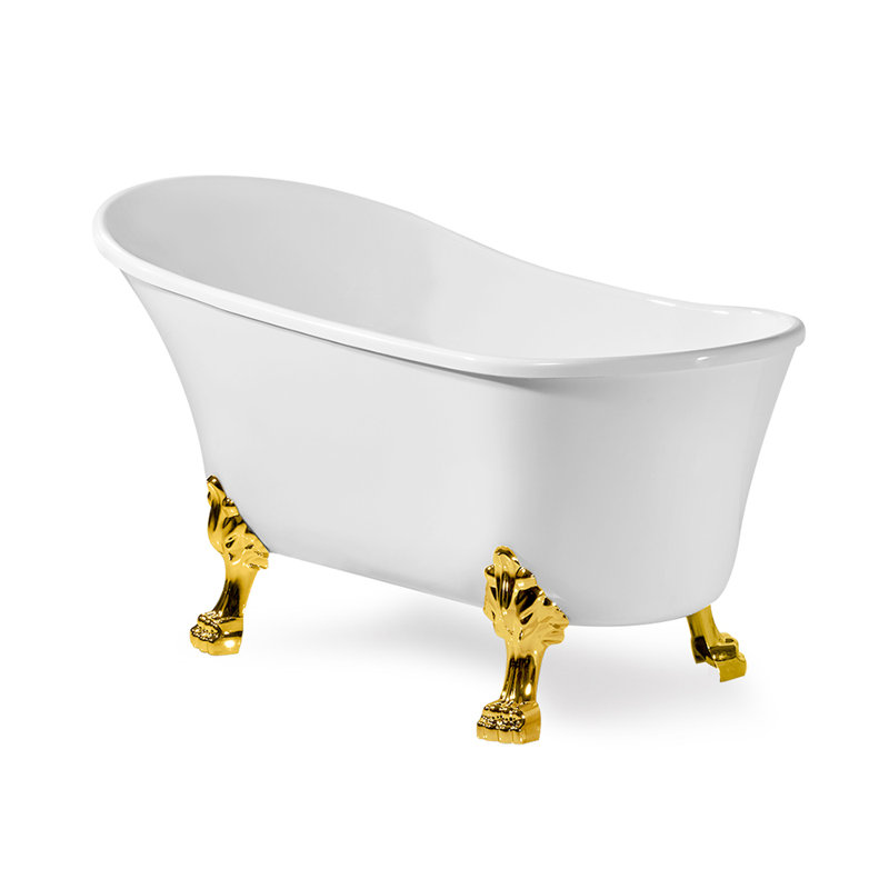 55" Streamline Clawfoot Soaking Acrylic Bathtub, Polished Gold, Polished Gold