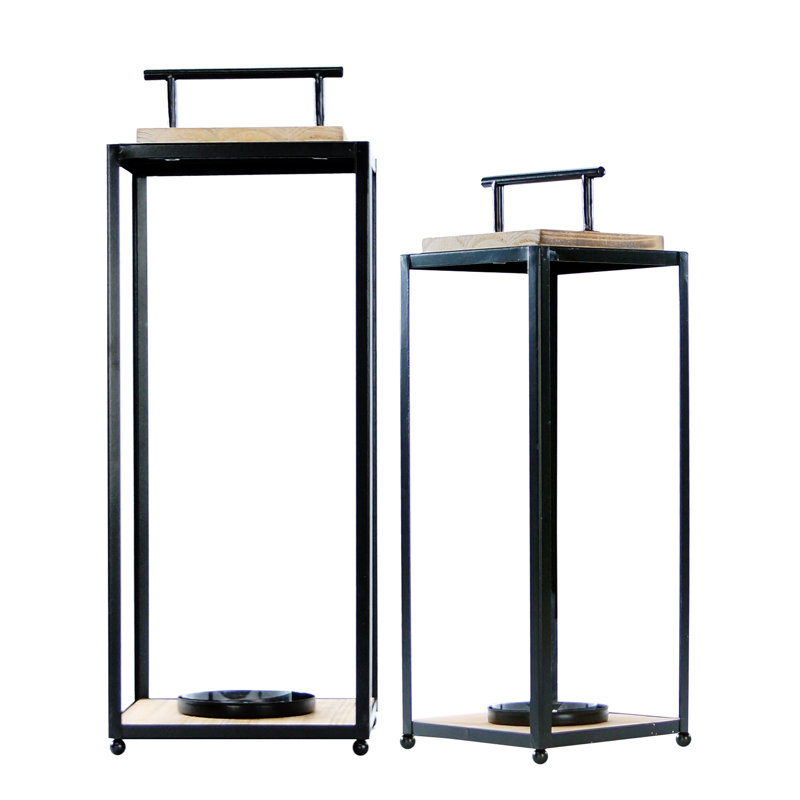 Ensemble de 2 lanternes en métal noires en plein air