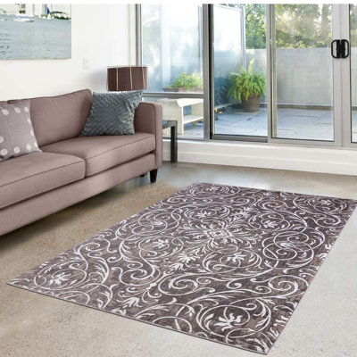 Tapis à motif floral brun Sanroman