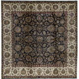 Hand-Knotted High-Quality Black and Cream Square Area Rug