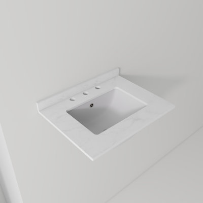 24" x 18" Carrara White Artificial Marble Bathroom Vanity Top with Integrated Sink with Overflow and 3-Hole Faucet Configuration, Top Only