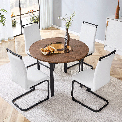 42"Round Dining Table Set For 4, Dining Room Table Set, 5-Piece Kitchen Table And Chairs Set, For Living Room, Small Space (Include 4 Chairs)