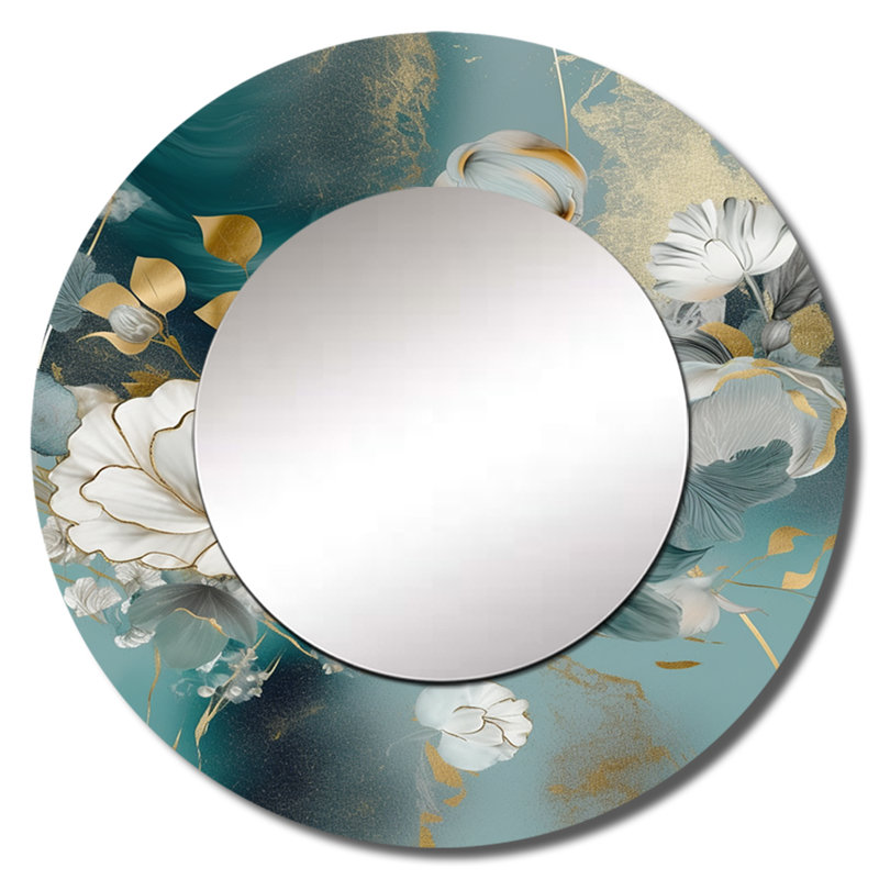 Orietta or bleu marbre fleurs IV - miroir mural floral, 23 po x 23 po