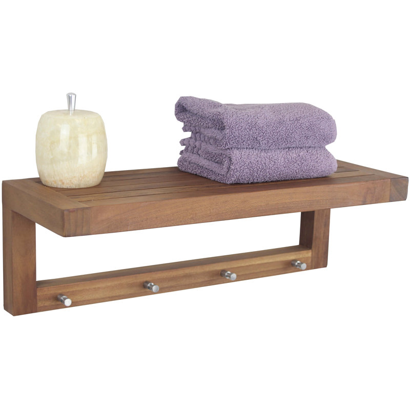 The Original 24" Moa Teak Wall Shelf with Hooks