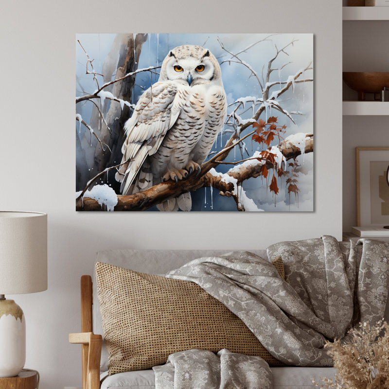 «Winter Snowy Owl Landscape», art mural en métal animaux, H 30 po x l 40 po x P 1 po