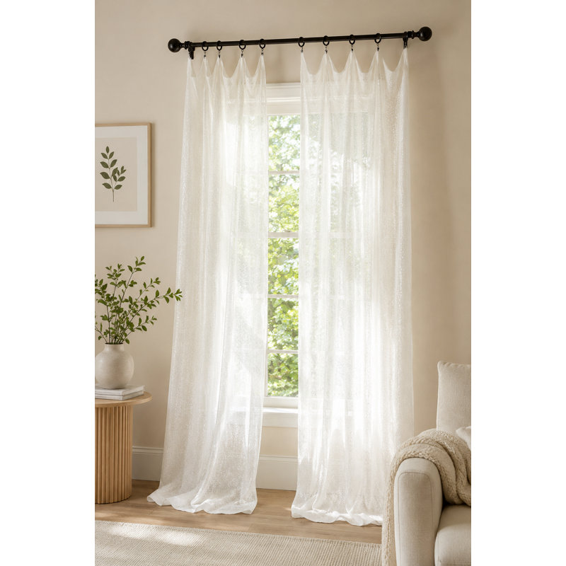 Etherton Semi Sheer Curtain Single Panel, White, 52" W x 96" L