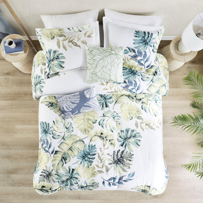Édredon pour grand lit 6 pièces en coton avec motif de plantes tropicales