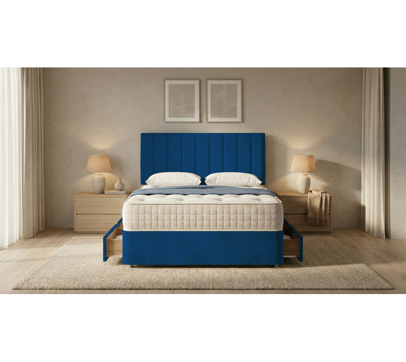 Upholstered Bed with Mattress, 6ft Super King, Blue