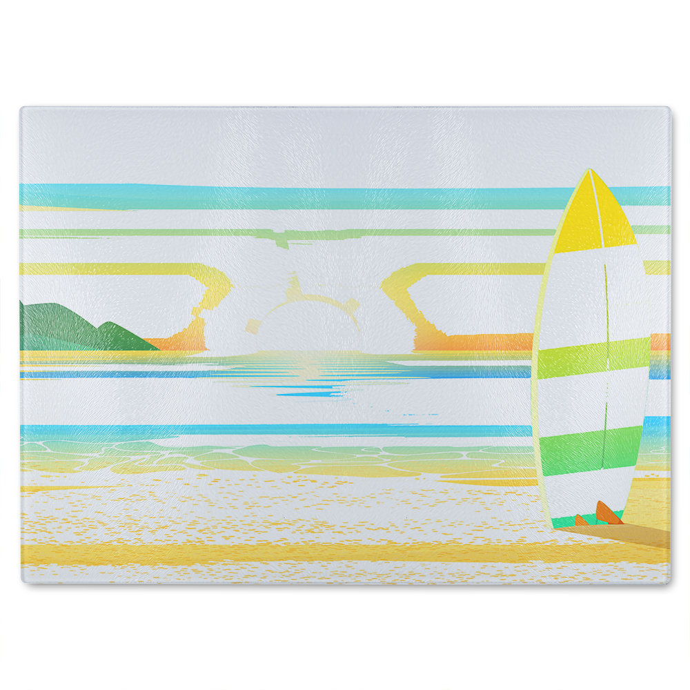 Surf Board On Beach Glass Chopping Board