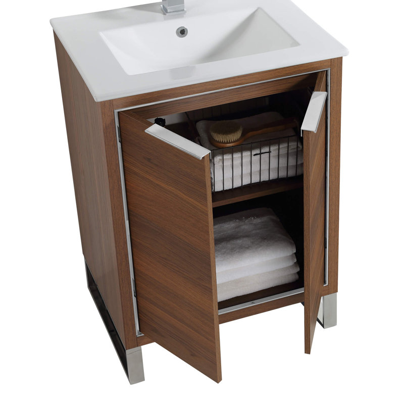 24'' Single Bathroom Vanity Set, Walnut, Chrome