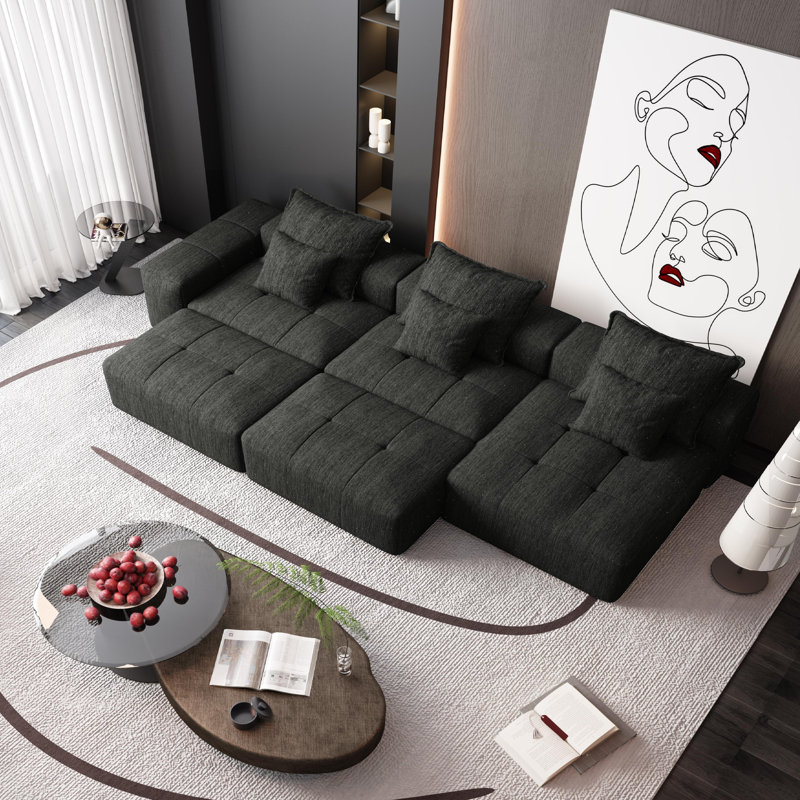 Canapé modulaire en L Boneless Luxe, Chenille noir