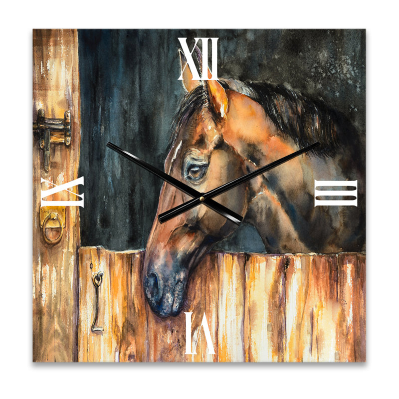 La tête d'un cheval dans une étable - Horloge murale de ferme, Grand