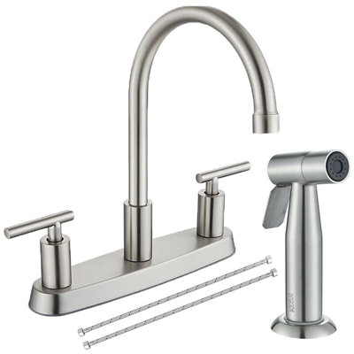 Robinet de lavabo à deux poignées en nickel brossé avec douchette Mosson
