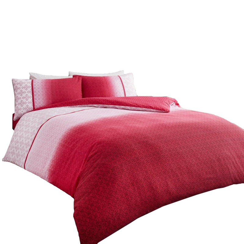 Geometric Polycotton Duvet Cover Set with Matching Pillowcases - Soft, Durable, Comfortable Unisex Bedding, Double, Purple