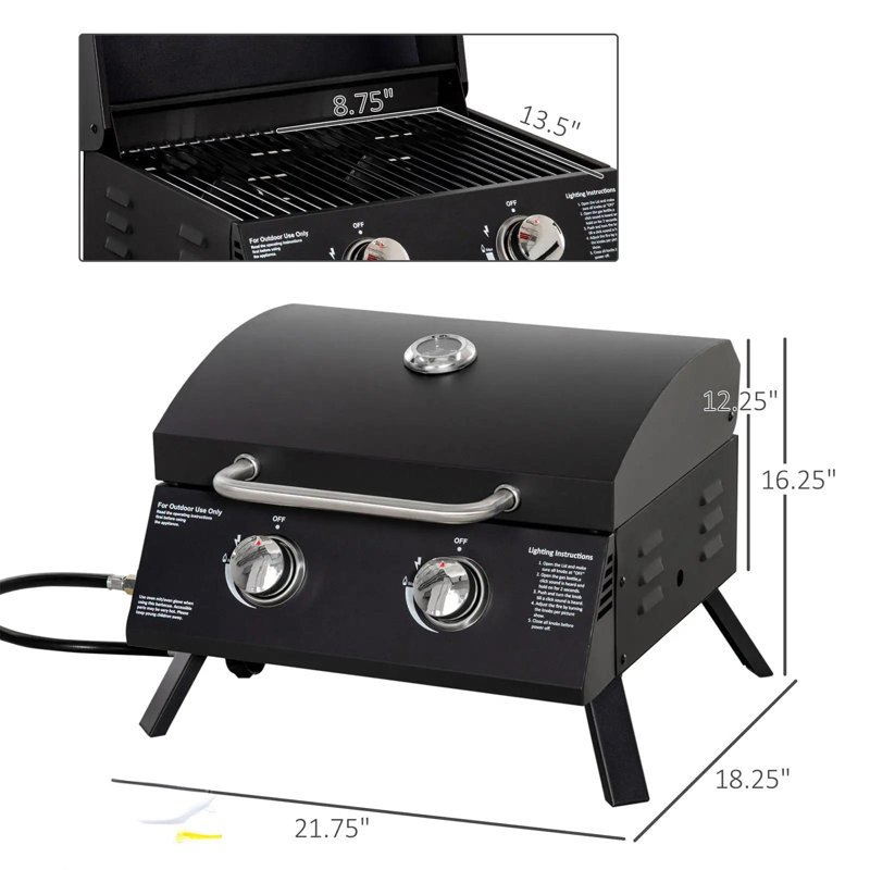 Barbecue portatif 21,75 po à 2 brûleurs avec fonction barbecue au charbon