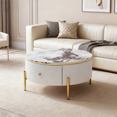 Table basse ronde avec tiroirs