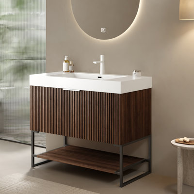 Meuble-lavabo en bois massif rayé Yolan 
