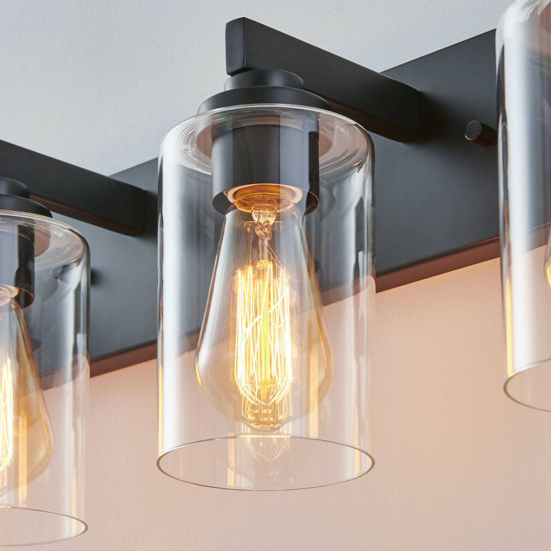 Éclairage de meuble-lavabo transitionnel à intensité variable, 5 lumières, Noir mat, 36,25 po de largeur