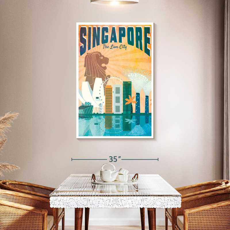 Affiche rétro de singapour, H 48 po x l 32 po