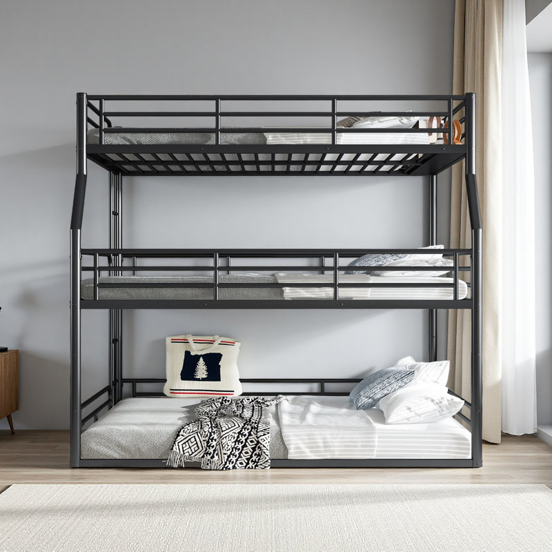 Lit double superposé au-dessus d'un très grand lit, Noir