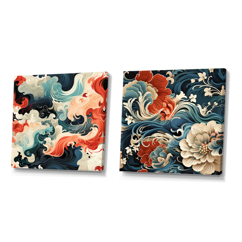 Demar - Ensemble de 2 collages carrés abstraits, H 30 po x l 61 po, Toile tendue