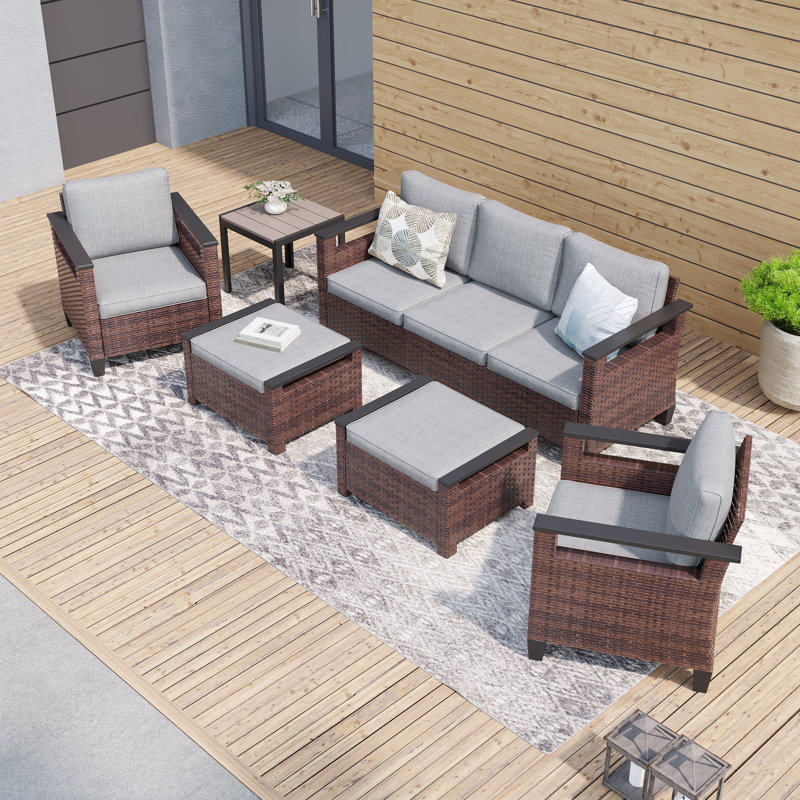 Ensemble de canapés de patio 6 pièces avec table d'appoint, osier en rotin de polyéthylène pour patio, terrasse et cour