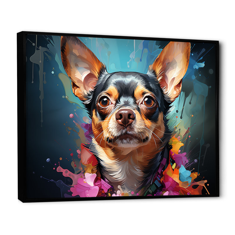 Chihuahua chic I sur toile, Cadre flottant noir, H 44 po x l 34 po x P 1,5 po