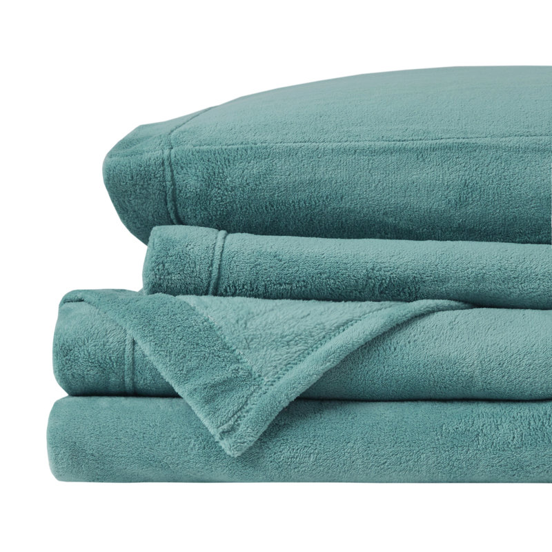 Soloft Plush Ivory Micro Plush 4-Piece Full Sheet Set, Full Sheet Set with 2 Pillowcases, Ivory
