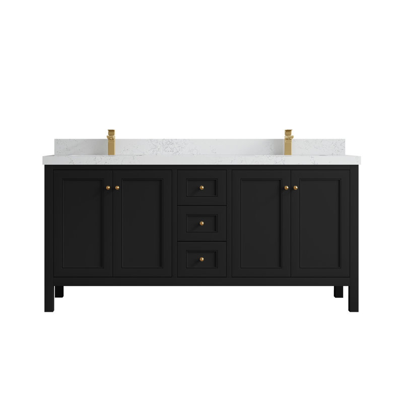 Nashville X P 22 po D Meuble-lavabo double avec 2 po Quartz blanc Empira, Noir