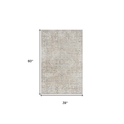 Tapis oriental beige tissé à la machine 3 pi x 5 pi
