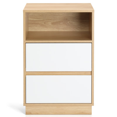 15.7" White Nightstand, P2 Particleboard, Matte Melamine, Beveled Drawer, 2 Drawers