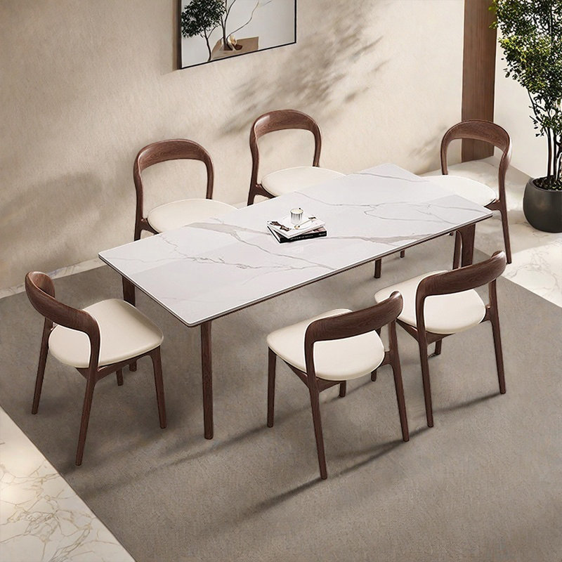 Modern deluxe rectangular rock plate dining table, 29.53"H x 70.87"L x 31.5"W
