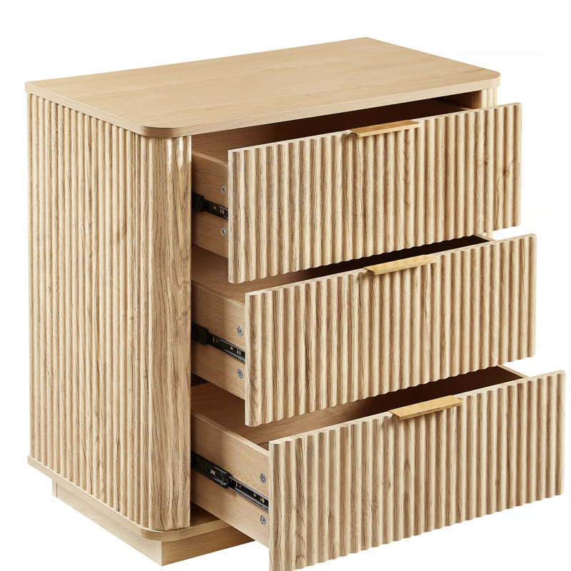 Ensemble de 3 tiroirs, commode à courbes de 27,6 po de largeur, table de chevet, organisateur de tiroir en bois pour chambre à coucher, salon, couloir, chêne, l 27,6 po x P 15,8 po x H 27,4 po.